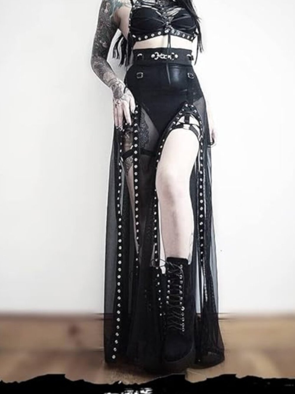 Goth Double Slit Maxi Skirt